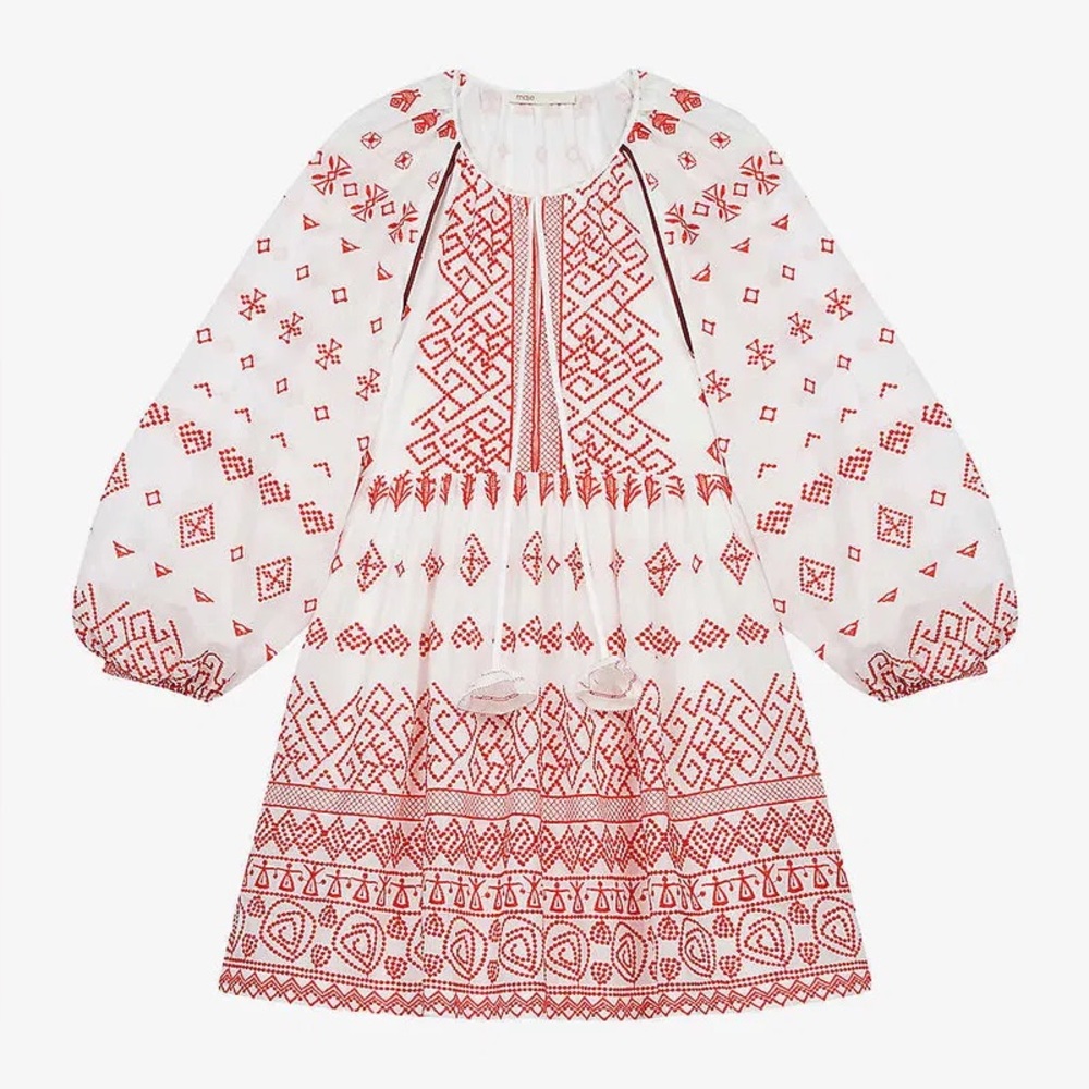Maje Rolipa Embroidery Cotton Baby-Doll Dress - Picture 2 of 11